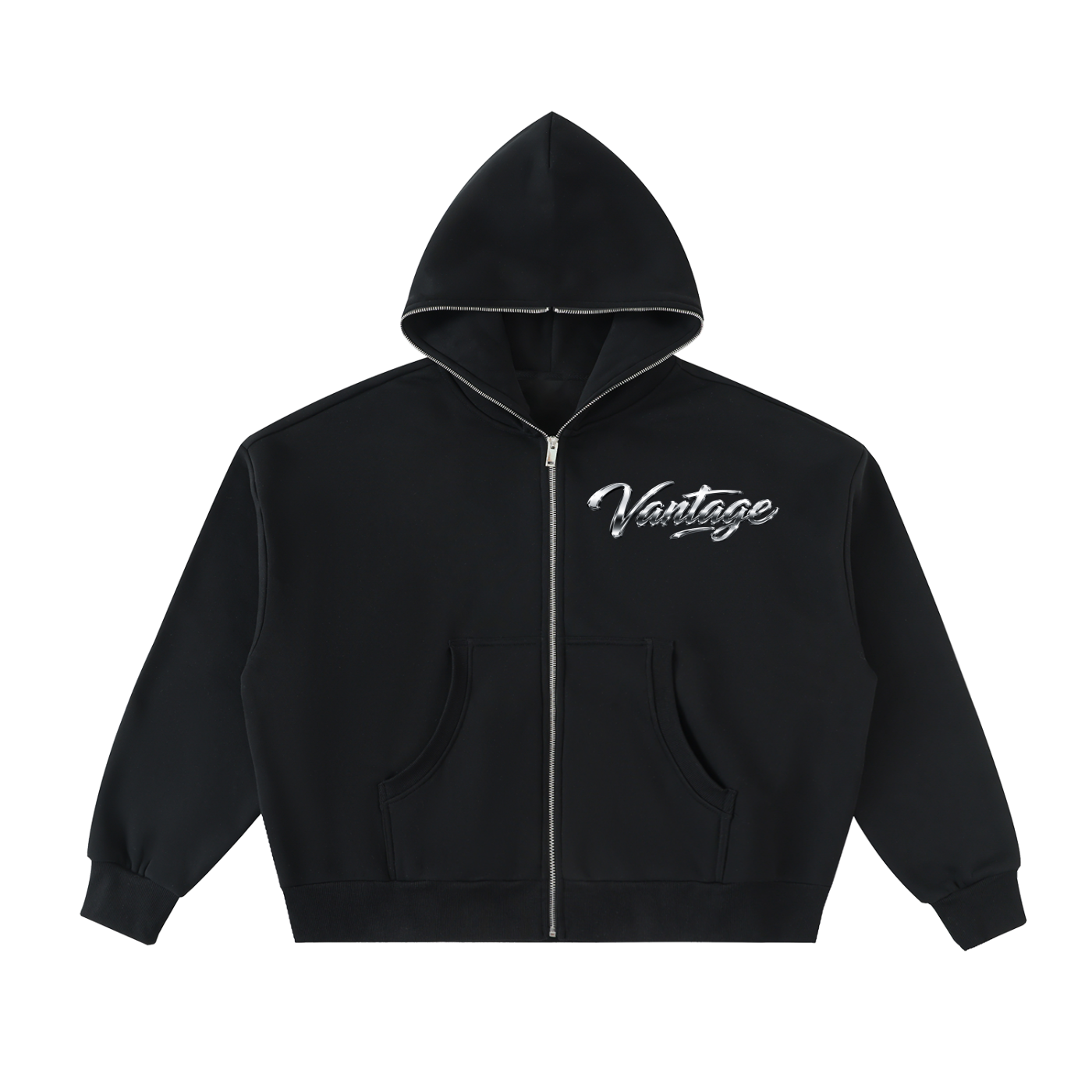 Fleeced Full-Zip Boxy Hoodie