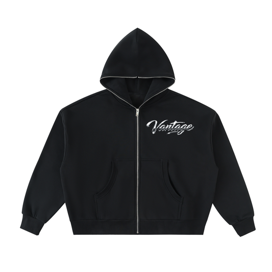 Fleeced Full-Zip Boxy Hoodie