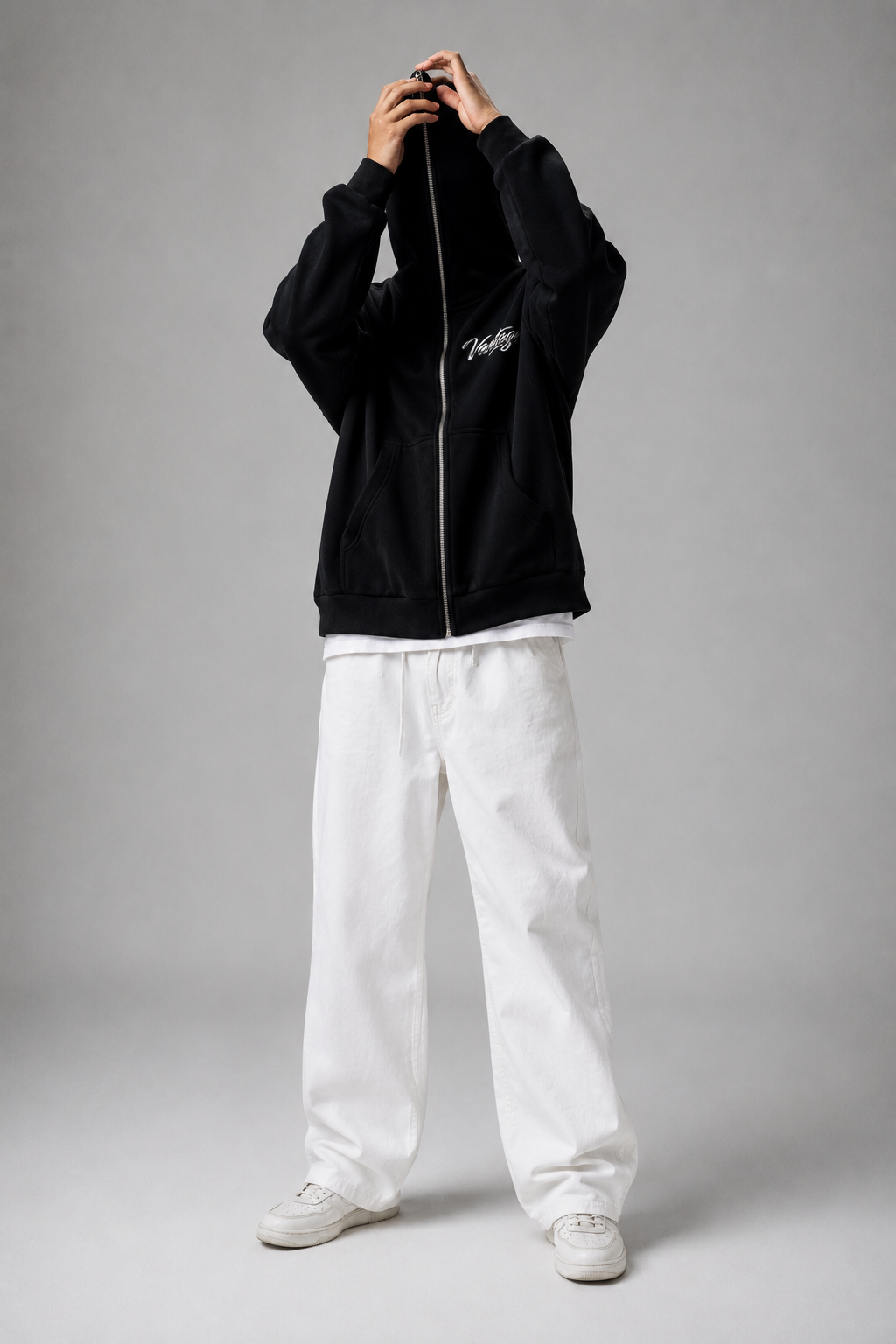Fleeced Full-Zip Boxy Hoodie