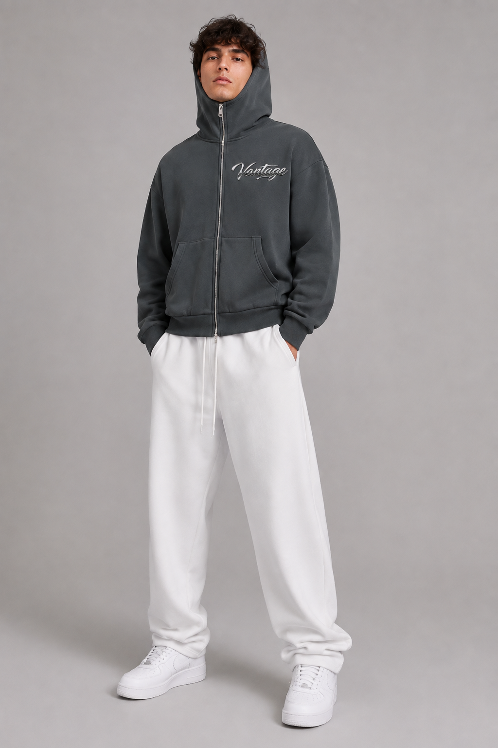 Fleeced Full-Zip Boxy Hoodie